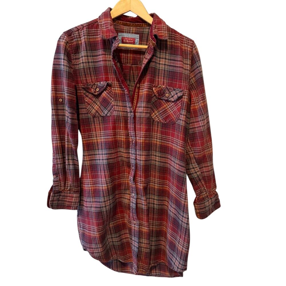 Jach's Girlfriend Flannel Shirt Dress Rust Plaid M